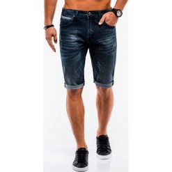Krótkie spodenki męskie jeansowe W218 - granatowe. Niebieskie spodenki i szorty męskie Ombre Clothing, m, bez wzorów, z bawełny, krótkie. Za 59,00 zł.