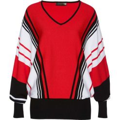 Swetry klasyczne damskie: Sweter bonprix czerwono-czarno-biały w paski