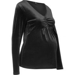 Shirt ciążowy aksamitny bonprix czarny. Czarne koszulki damskie bonprix, bez wzorów, z dekoltem w serek, z krótkim rękawem. Za 37,99 zł.