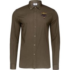 Koszula AERONAUTICA MILITARE Zielony. Zielone koszule męskie marki Aeronautica Militare, z haftami, biznesowe, z włoskim kołnierzykiem, bez rękawów. W wyprzedaży za 336,00 zł.