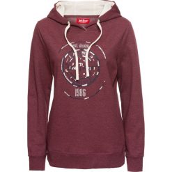 Bluzy damskie: Bluza z kapturem i metalicznym nadrukiem, długi rękaw bonprix czerwony klonowy melanż