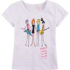 Endo - Top dziecięcy 134-164 cm. Białe bluzki dziewczęce marki Endo, z nadrukiem, z bawełny, z okrągłym kołnierzem, z krótkim rękawem, krótkie, bez kaptura. W wyprzedaży za 39,90 zł.