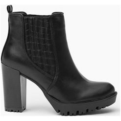 CLAIRE - Czarne Botki na szerokim obcasie. Czarne botki damskie Merg, na zimę, eleganckie, bez obcasa, bez zapięcia. Za 64,95 zł.