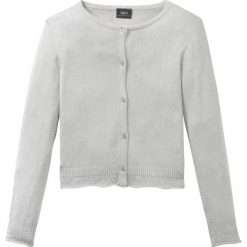 Sweter rozpinany z połyskiem bonprix matowy srebrny. Szare swetry dziewczęce bonprix, bez wzorów, bez kołnierzyka, bez rękawów, bez kaptura. Za 59,99 zł.