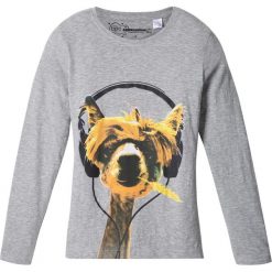 Shirt chłopięcy z długim rękawem i zabawnym motywem zwierzątka bonprix jasnoszary melanż z nadrukiem. Szare t-shirty chłopięce bonprix, z nadrukiem, z długim rękawem. Za 34,99 zł.