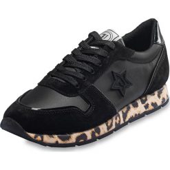 Trampki i Sneakersy Trussardi Jeans. Czarne trampki i tenisówki damskie Trussardi Jeans, bez wzorów, z jeansu, na sznurówki. Za 590,00 zł.