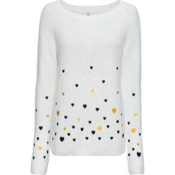 Swetry damskie: Sweter w serca bonprix biel wełny wzorzysty
