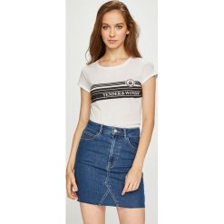 Tally Weijl - Top. Szare topy damskie marki TALLY WEIJL, l, z nadrukiem, z bawełny, z okrągłym kołnierzem. W wyprzedaży za 14,90 zł.