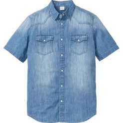 Koszula dżinsowa z krótkim rękawem bonprix niebieski "bleached”. Niebieskie koszule męskie bonprix, xl, bez wzorów, bez kołnierzyka, z krótkim rękawem. Za 89,99 zł.