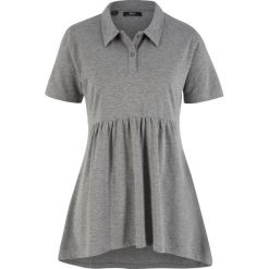 Shirt polo, fason o linii A, krótki rękaw bonprix szary melanż. Szare koszulki damskie bonprix, bez wzorów, polo, z krótkim rękawem. Za 32,99 zł.