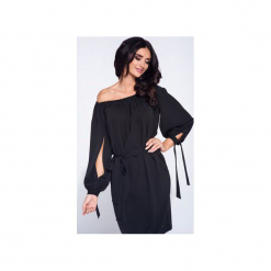 Sukienka wizytowa z rozcięciem na rękawie. Czerwone sukienki balowe marki Bien fashion, na imprezę, l, w paski, z tkaniny. Za 129,00 zł.