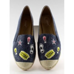 Espadryle granatowe JUNON. Espadryle damskie FunKee.pl, z aplikacjami, z tkaniny, bez obcasa. Za 58,49 zł.