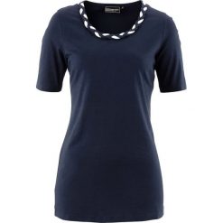 Shirt bonprix ciemnoniebiesko-biały. Niebieskie bluzki damskie bonprix, bez wzorów, z okrągłym kołnierzem, z krótkim rękawem. Za 24,99 zł.