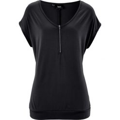 T-shirty damskie: T-shirt z zamkiem, krótki rękaw bonprix czarny