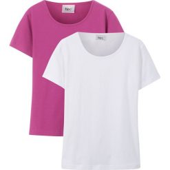 T-shirt (2 szt.) bonprix fioletowa orchidea + biały. Białe bluzki dziewczęce bonprix, na lato, bez wzorów, z bawełny, bez kołnierzyka, bez rękawów, bez kaptura. Za 35,98 zł.