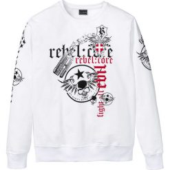 Bluza z nadrukiem Slim Fit bonprix biały. Białe bluzy męskie bonprix, s, z nadrukiem, z okrągłym kołnierzem, bez rękawów, bez kaptura. Za 59,99 zł.