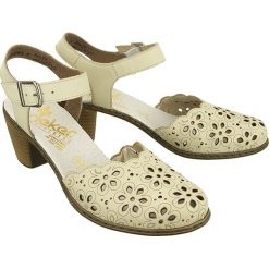 RIEKER 40953-80 weiss, sandały damskie. Sandały damskie Rieker, bez wzorów, ze skóry, bez obcasa, na obcasie, bez zapięcia. Za 229,90 zł.