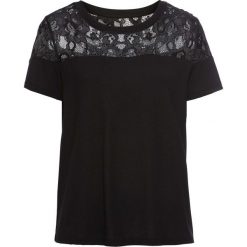 Shirt z koronką bonprix czarny. Czarne koszulki damskie bonprix, w koronkowe wzory, z koronki, eleganckie, bez kołnierzyka, bez rękawów. Za 64,99 zł.