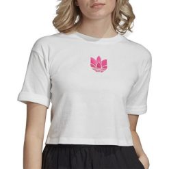 ADIDAS CROP TOP > GM8512. Koszulki damskie Adidas, na imprezę, bez wzorów, z bawełny, klasyczne, z okrągłym kołnierzem, z krótkim rękawem. Za 79,99 zł.