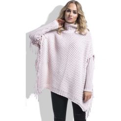 Różowy Sweter Ponczo z Frędzlami. Różowe swetry damskie Molly.pl, s, bez wzorów, z jeansu. Za 168,90 zł.