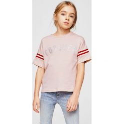 Mango Kids - Top dziecięcy Forever 116-164 cm. Szare bluzki dziewczęce marki Mango Kids, z nadrukiem, z bawełny, z okrągłym kołnierzem, z krótkim rękawem. Za 59,90 zł.