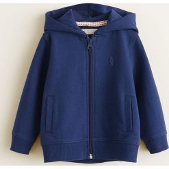 Mango Kids - Bluza dziecięca 80-104 cm. Niebieskie bluzy chłopięce Mango Kids, bez wzorów, z bawełny, bez rękawów, z kapturem. W wyprzedaży za 35,90 zł.