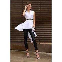 Tunika HALGINA WHITE. Białe tuniki damskie IVET, w paski, eleganckie, z asymetrycznym kołnierzem, bez rękawów. W wyprzedaży za 89,00 zł.