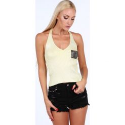 Top halter strap jasnożółty 4030. Żółte bluzki damskie Fasardi, bez wzorów, bez kołnierzyka. Za 39,00 zł.