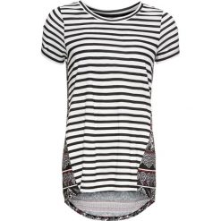 Shirt w paski i deseń etno bonprix czarno-biały wzorzysty. Czarne koszulki damskie marki bonprix, w paski, etno, z okrągłym kołnierzem, bez rękawów. Za 79,99 zł.