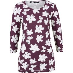 T-shirt bonprix czarny bez - biel wełny w kwiaty. Fioletowe t-shirty damskie bonprix, w kwiaty, z wełny, bez kołnierzyka. Za 44,99 zł.