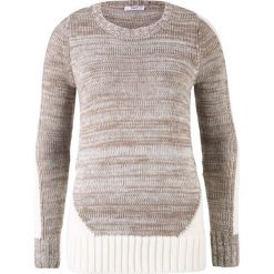 Sweter, długi rękaw bonprix brunatno-biel wełny melanż. Pomarańczowe swetry damskie bonprix, bez wzorów, z wełny, z długim rękawem, długie, bez kaptura. Za 54,99 zł.