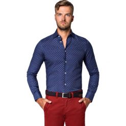 Koszula Granatowa Mikrowzór Stella. Białe koszule męskie LANCERTO, na lato, m, z haftami, z bawełny, eleganckie, z kontrastowym kołnierzykiem, bez rękawów. Za 299,90 zł.