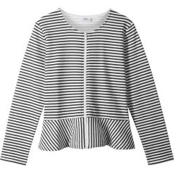 Bluza rozpinana z falbaną bonprix czarno-biały w paski. Czarne bluzy dziewczęce bonprix, w paski, bez rękawów, bez kaptura. Za 37,99 zł.