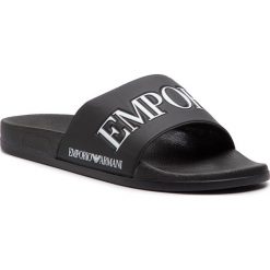 Klapki EMPORIO ARMANI - X4P094 XL792 A120 Black/White. Czarne klapki męskie Emporio Armani, bez wzorów, ze skóry ekologicznej. Za 259,00 zł.