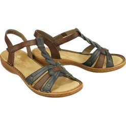 RIEKER 60838-12 brown combination, sandały damskie. Brązowe sandały damskie Rieker, bez wzorów, ze skóry, bez obcasa, bez zapięcia. Za 239,90 zł.