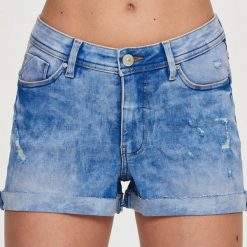 Szorty damskie: Jeansowe szorty mid waist – Niebieski