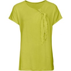 Shirt z dżerseju z kokardką bonprix pistacjowy. Zielone koszulki damskie marki bonprix, bez wzorów, z dżerseju, bez kołnierzyka. Za 47,99 zł.