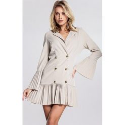 Beżowa Sukienka Incontinuous. Brązowe sukienki damskie Renee, s, bez wzorów, eleganckie, z wykładanym kołnierzem, bez rękawów, mini. Za 129,99 zł.