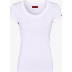 HUGO - T-shirt damski – Difini, biały. Białe t-shirty damskie HUGO, xl, z haftami, prążkowane, bez kołnierzyka. Za 319,95 zł.