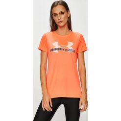 Under Armour - Top. Pomarańczowe topy damskie marki Under Armour, s, z nadrukiem, z poliesteru, z okrągłym kołnierzem. W wyprzedaży za 99,90 zł.