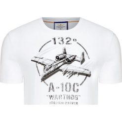 T-shirt AERONAUTICA MILITARE. Białe t-shirty męskie Aeronautica Militare, l, z nadrukiem, z bawełny, z włoskim kołnierzykiem. W wyprzedaży za 210,00 zł.