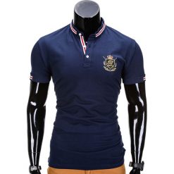 Koszulki polo: KOSZULKA POLO MĘSKA Z NADRUKIEM S849 – GRANATOWA
