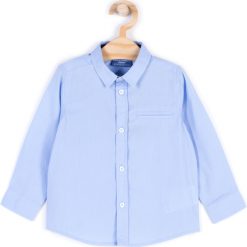 Koszula. Niebieskie koszule chłopięce z długim rękawem ELEGANT BABY BOY, w paski, z bawełny, z klasycznym kołnierzykiem. Za 39,90 zł.