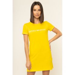 Sukienka plażowa Emporio Armani 262634 0P340 00560. Żółte sukienki damskie Emporio Armani, na plażę, na lato, m, bez wzorów, z bawełny, bez kołnierzyka, bez rękawów. Za 279,00 zł.