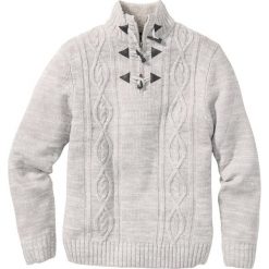 Sweter w warkocze bonprix jasnoszary melanż. Szare swetry męskie bonprix, xl, bez wzorów, bez kołnierzyka, bez kaptura. Za 109,99 zł.
