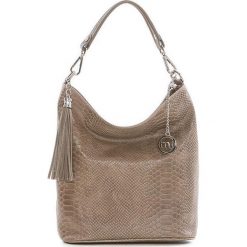 Skórzana torebka w kolorze szarobrązowym - 26 x 28 x 12 cm. Brązowe torby damskie na zakupy Best of Italian Bags, w paski, ze skóry. W wyprzedaży za 192,95 zł.