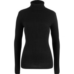 Sweter dzianinowy z golfem, z bawełny z recyclingu bonprix czarny. Czarne swetry damskie bonprix, bez wzorów, z bawełny, bez rękawów. Za 54,99 zł.