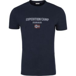 T-shirt Napapijri. Niebieskie t-shirty męskie Napapijri, m, bez wzorów, z jeansu, z włoskim kołnierzykiem. Za 169,00 zł.