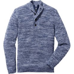 Sweter z plisą guzikową Regular Fit bonprix indygo wzorzysty. Niebieskie swetry męskie marki bonprix, s, bez wzorów, ze stójką, bez kaptura. Za 44,99 zł.