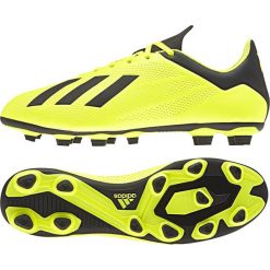 Buty piłkarskie adidas X 18.4 Fg M DB2188. Żółte buty sportowe męskie Adidas, z materiału, z paskami, do piłki nożnej. W wyprzedaży za 229,00 zł.